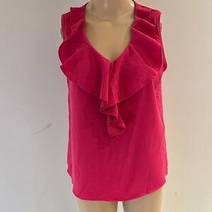 Chic Ruffle Sleeveless Blouse in Bold Pink